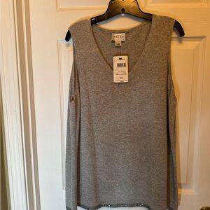 Oscar de la Renta Gray V-Neck cashmere Tank Top with matching jacket